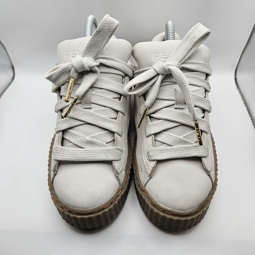 Puma Fenty Womens White Creeper Phatty Nubuck Suede Sneakers Sz 7.5 READ